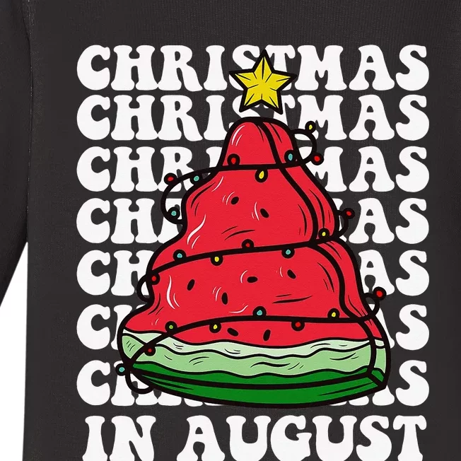 Christmas In August Funny Watermelon Xmas Tree Baby Long Sleeve Bodysuit