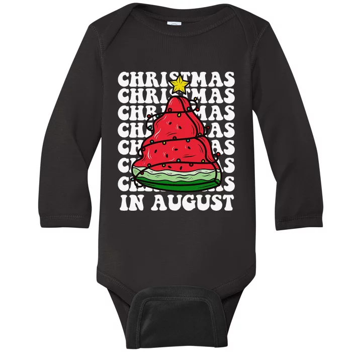 Christmas In August Funny Watermelon Xmas Tree Baby Long Sleeve Bodysuit