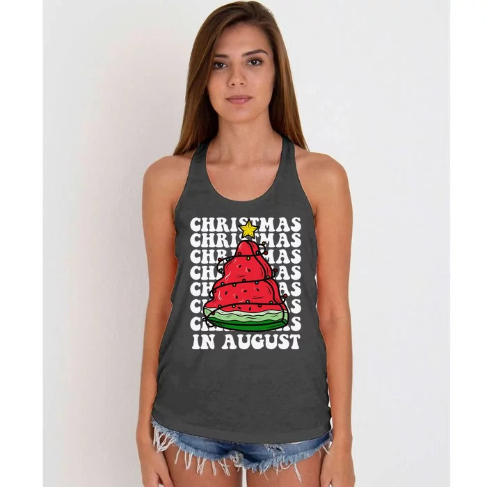 Christmas In August Funny Watermelon Xmas Tree Women's Knotted Racerback Tank