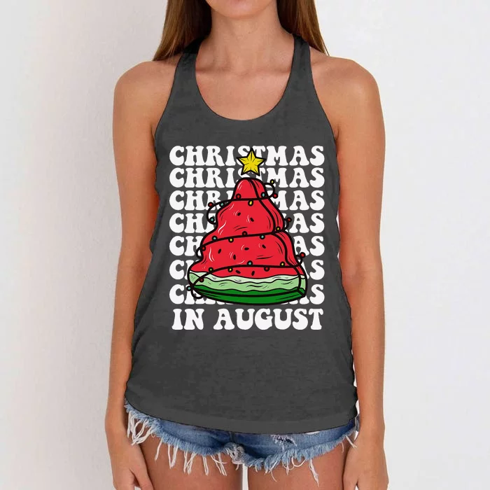 Christmas In August Funny Watermelon Xmas Tree Women's Knotted Racerback Tank