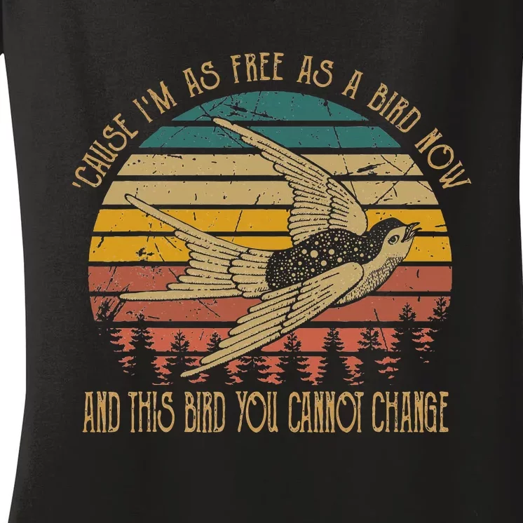 Cause IM As Free As A Birds Now Country Music Lover Women's V-Neck T-Shirt