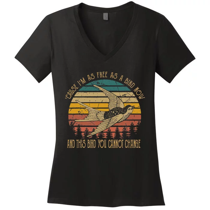 Cause IM As Free As A Birds Now Country Music Lover Women's V-Neck T-Shirt