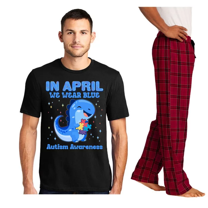 Cute In April We Wear Blue Autism Awareness Blue Dinosaur Pajama Set