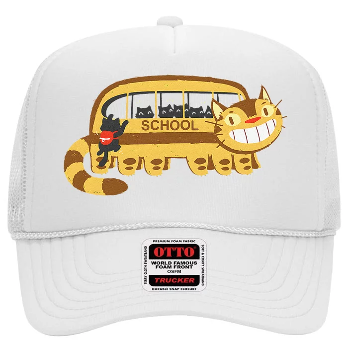 Cats In A Catbus Headed To School Schoolcatbus High Crown Mesh Trucker Hat