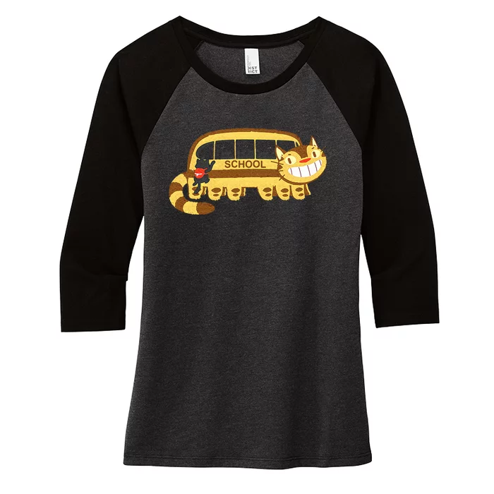 Cats In A Catbus Headed To School Schoolcatbus Women's Tri-Blend 3/4-Sleeve Raglan Shirt