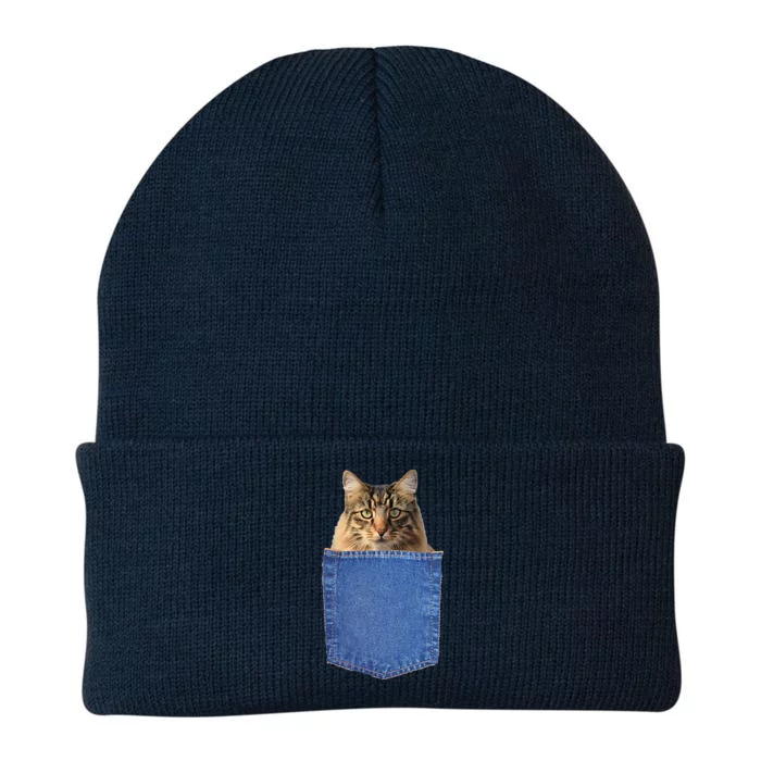 Cat In A Pocket Funny Cat Lover Mom Or Dad Gift Knit Cap Winter Beanie