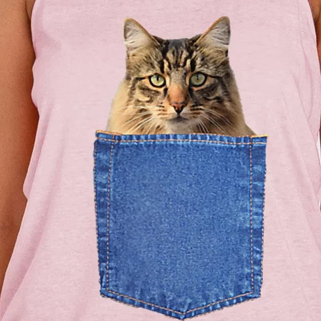 Cat In A Pocket Funny Cat Lover Mom Or Dad Gift Women's Knotted Racerback Tank