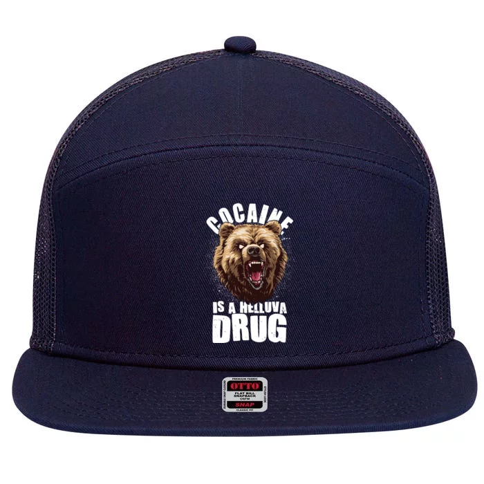 Cocaine Is A Helluva Drug Bear 7 Panel Mesh Trucker Snapback Hat