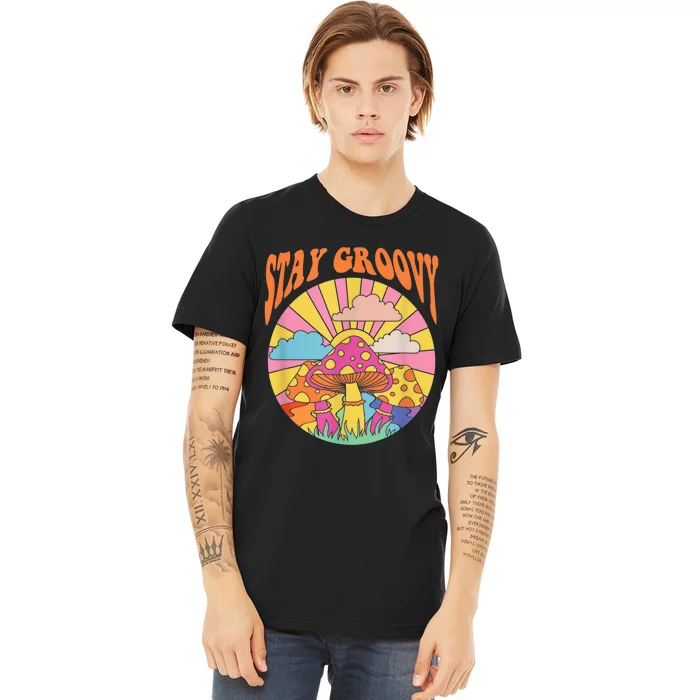 Cute Indie Aesthetic Mushroom Stay Groovy Retro 70s Hippie Premium T-Shirt