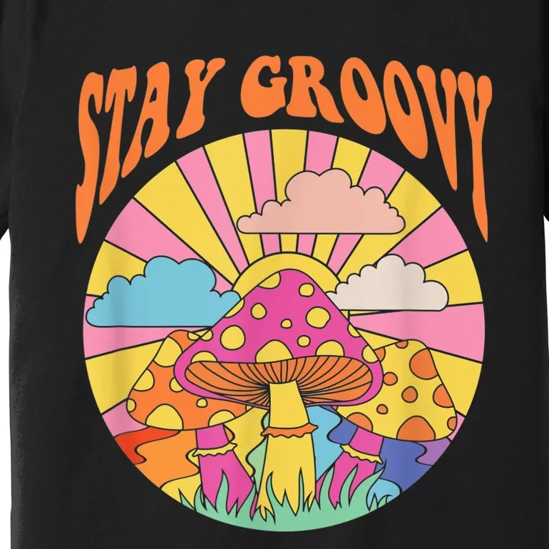 Cute Indie Aesthetic Mushroom Stay Groovy Retro 70s Hippie Premium T-Shirt