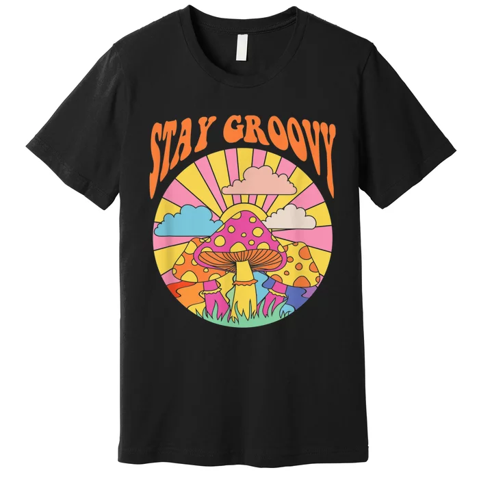 Cute Indie Aesthetic Mushroom Stay Groovy Retro 70s Hippie Premium T-Shirt