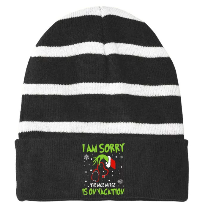 Christmas I Am Sorry The Nice Nurse Is On Vacation Striped Beanie with Solid Band