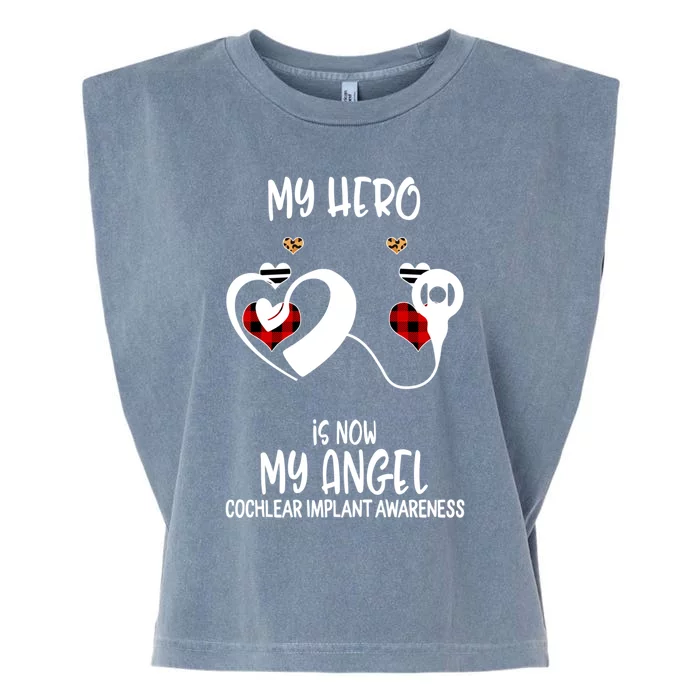 Cochlear Implant Awareness Remembrance Hero Is Now My Angel Gift Garment-Dyed Women's Muscle Tee