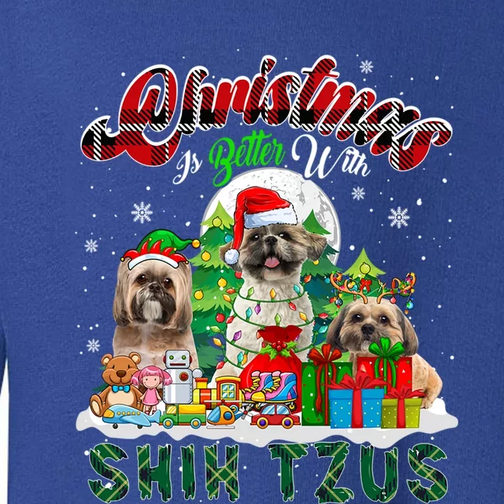 Christmas Is Better With Shih Tzus Three Santa Elf Dogs Gift Toddler Sweatshirt