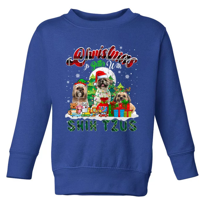 Christmas Is Better With Shih Tzus Three Santa Elf Dogs Gift Toddler Sweatshirt