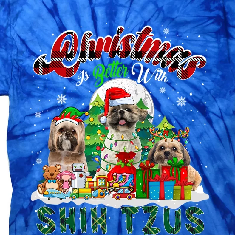 Christmas Is Better With Shih Tzus Three Santa Elf Dogs Gift Tie-Dye T-Shirt