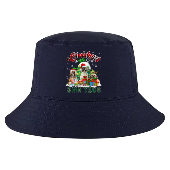 Christmas Is Better With Shih Tzus Three Santa Elf Dogs Gift Cool Comfort Performance Bucket Hat