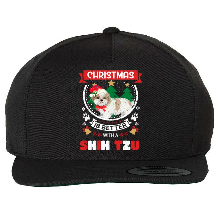 Christmas Is Better With A Shih Tzu Christmas Tree Gift Wool Snapback Cap