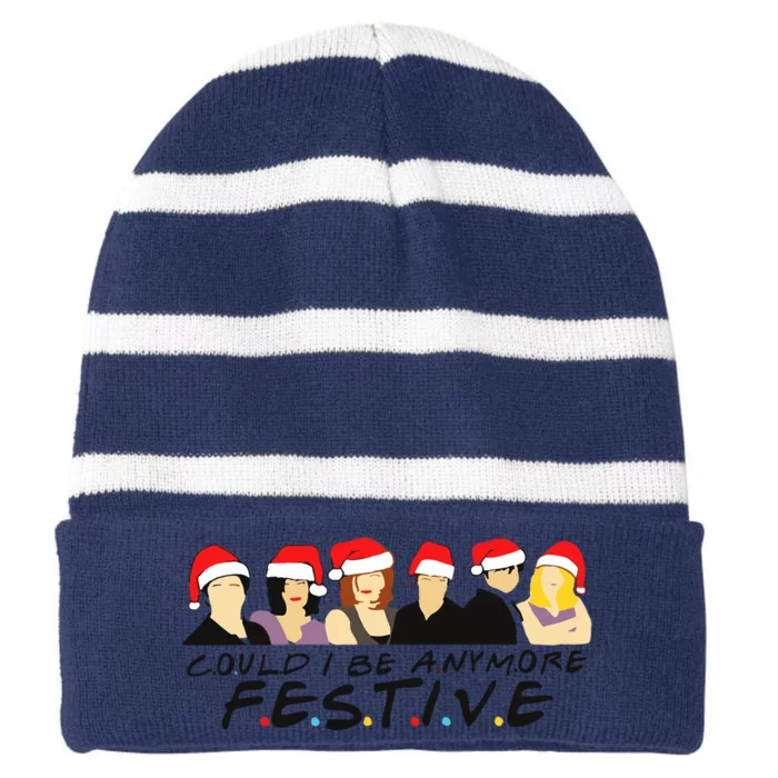 Could I Be Any More Festive Christmas Striped Beanie with Solid Band