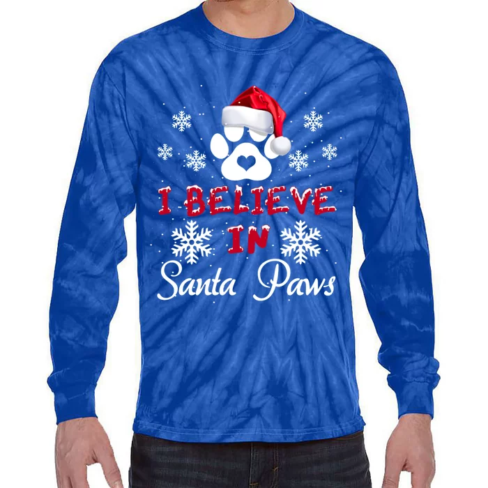 Christmas I Believe In Santa Paws Gift Tie-Dye Long Sleeve Shirt