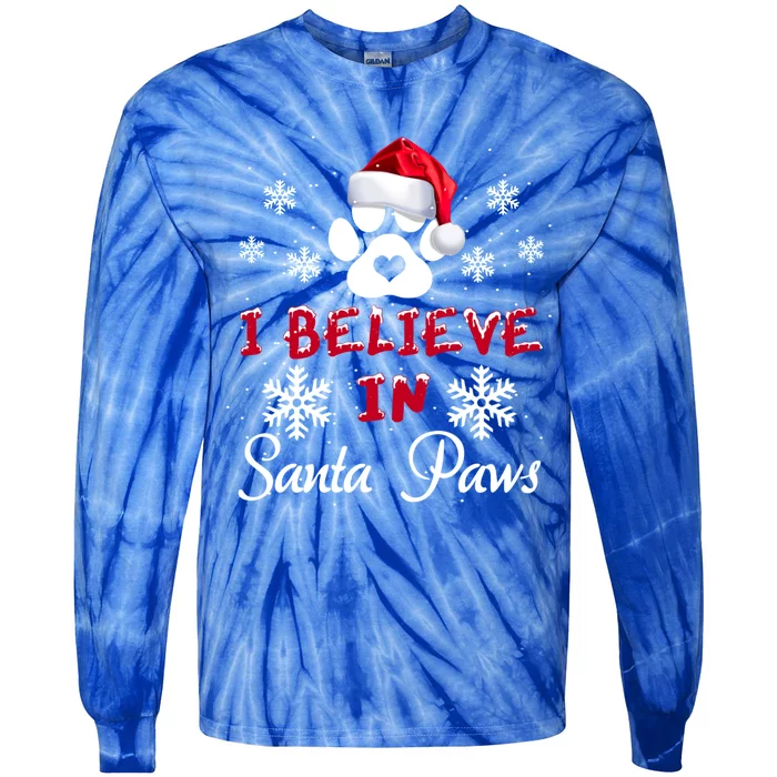 Christmas I Believe In Santa Paws Gift Tie-Dye Long Sleeve Shirt