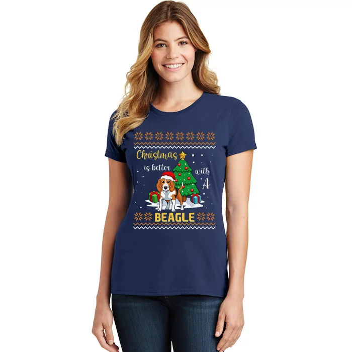 Christmas Is Better With A Beagle Pajama Dog Puppy XMas Women's T-Shirt