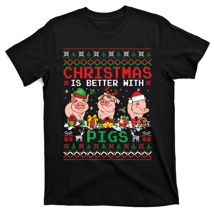 Christmas Is Better With Pigs Santa Elf Pigs Farmer T-Shirt