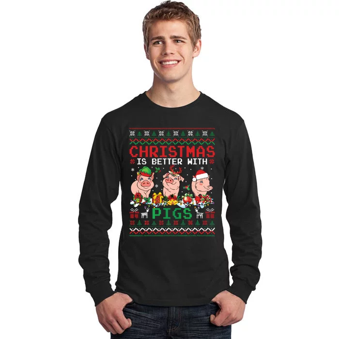 Christmas Is Better With Pigs Santa Elf Pigs Farmer Tall Long Sleeve T-Shirt