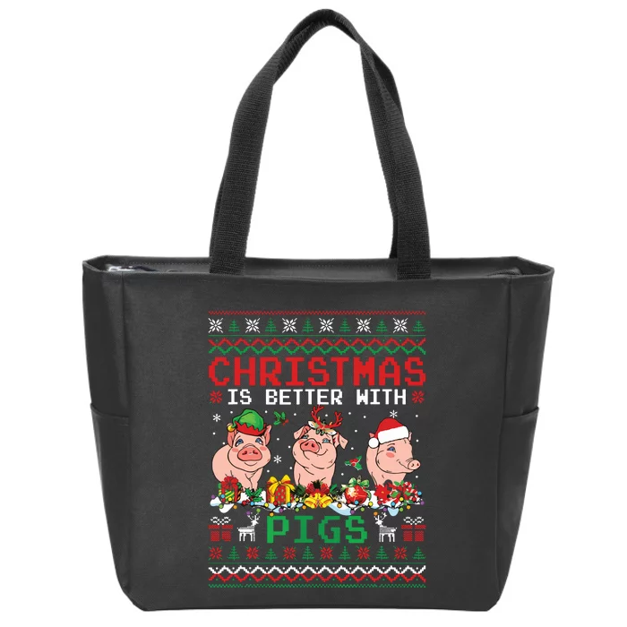 Christmas Is Better With Pigs Santa Elf Pigs Farmer Zip Tote Bag