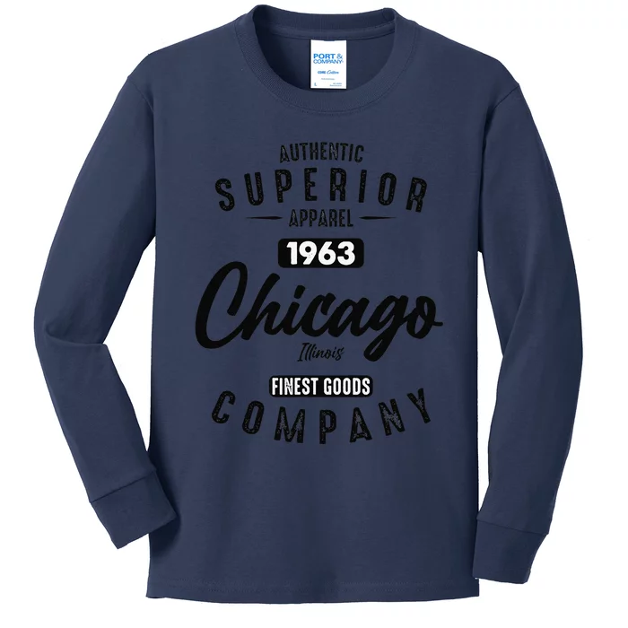 Chicago Illinois Born In 1963 Authentic Vintage Birthday Kids Long Sleeve Shirt