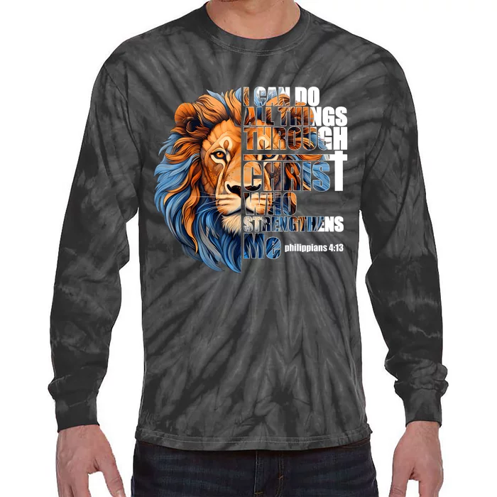 Christian I Can Do All Things Through Christ Lion Faith Tie-Dye Long Sleeve Shirt