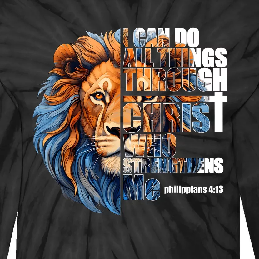 Christian I Can Do All Things Through Christ Lion Faith Tie-Dye Long Sleeve Shirt