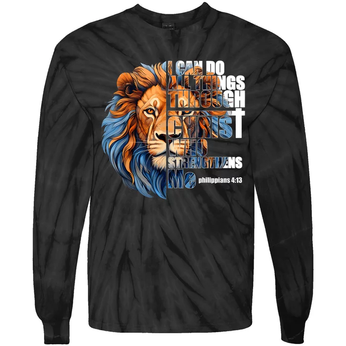 Christian I Can Do All Things Through Christ Lion Faith Tie-Dye Long Sleeve Shirt