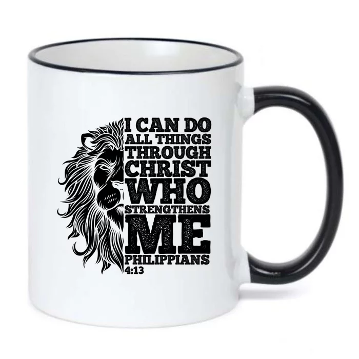 Christian I Can Do All Things Through Christ Lion Faith Gift Black Color Changing Mug