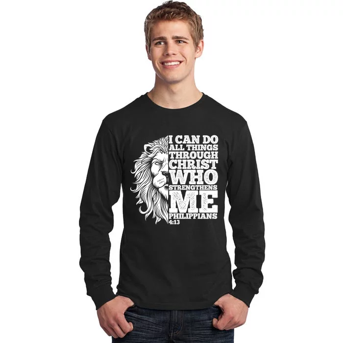 Christian I Can Do All Things Through Christ Lion Faith Gift Tall Long Sleeve T-Shirt