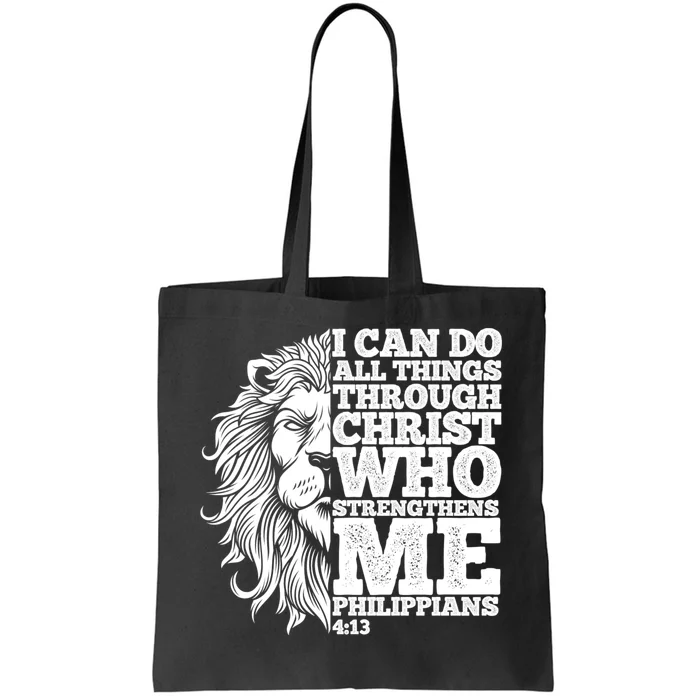 Christian I Can Do All Things Through Christ Lion Faith Gift Tote Bag