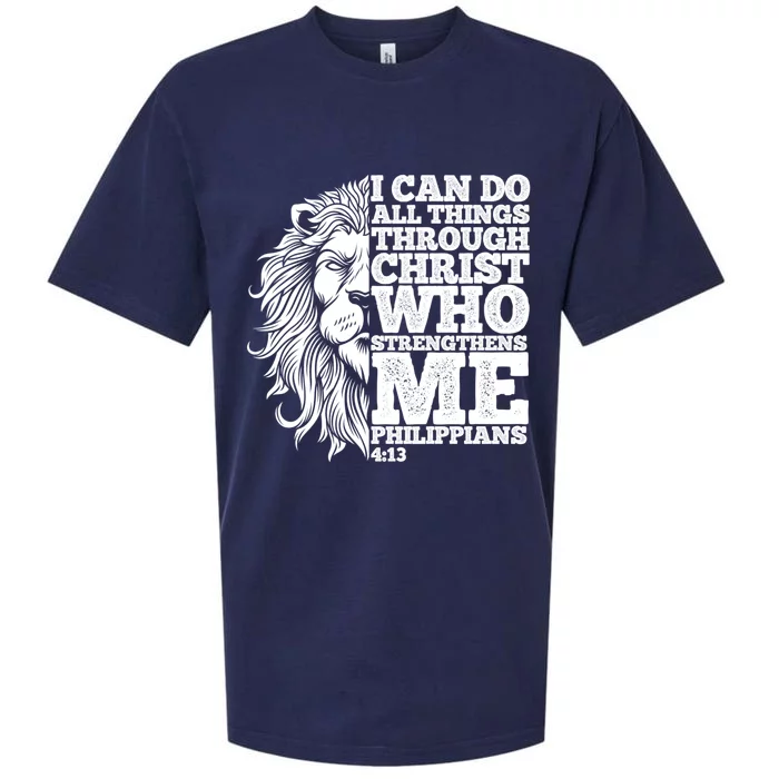 Christian I Can Do All Things Through Christ Lion Faith Gift Sueded Cloud Jersey T-Shirt