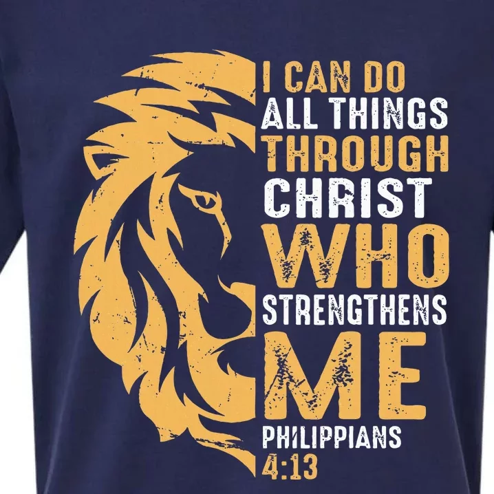 Christian I Can Do All Things Through Christ Lion Faith Sueded Cloud Jersey T-Shirt