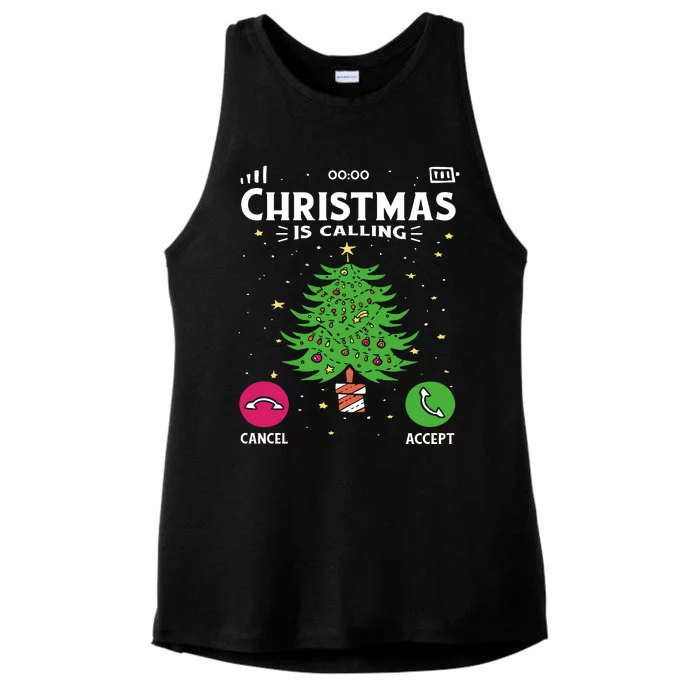 Christmas Is Calling Funny Ladies Tri-Blend Wicking Tank