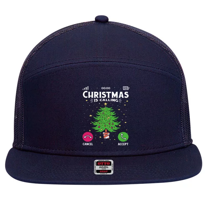 Christmas Is Calling Funny 7 Panel Mesh Trucker Snapback Hat