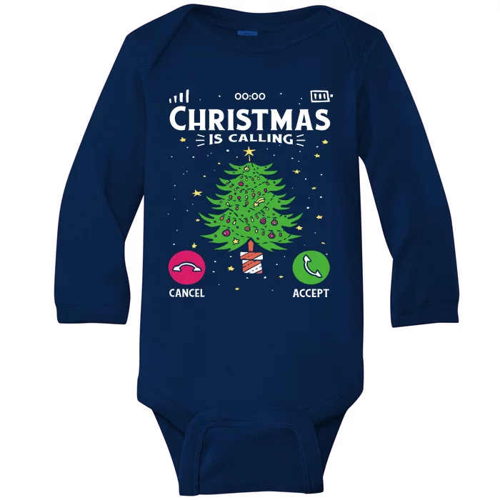 Christmas Is Calling Funny Baby Long Sleeve Bodysuit