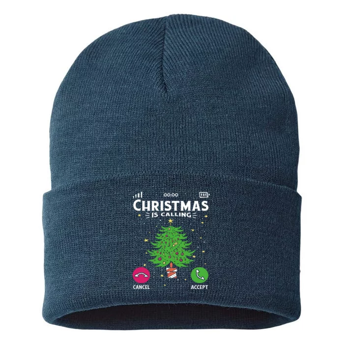 Christmas Is Calling Funny Sustainable Knit Beanie