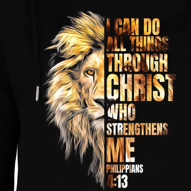 Christian I Can Do All Things Through Christ Lion Faith Womens Funnel Neck Pullover Hood