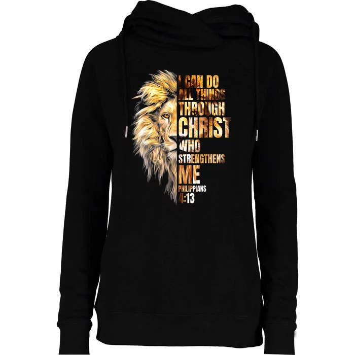 Christian I Can Do All Things Through Christ Lion Faith Womens Funnel Neck Pullover Hood