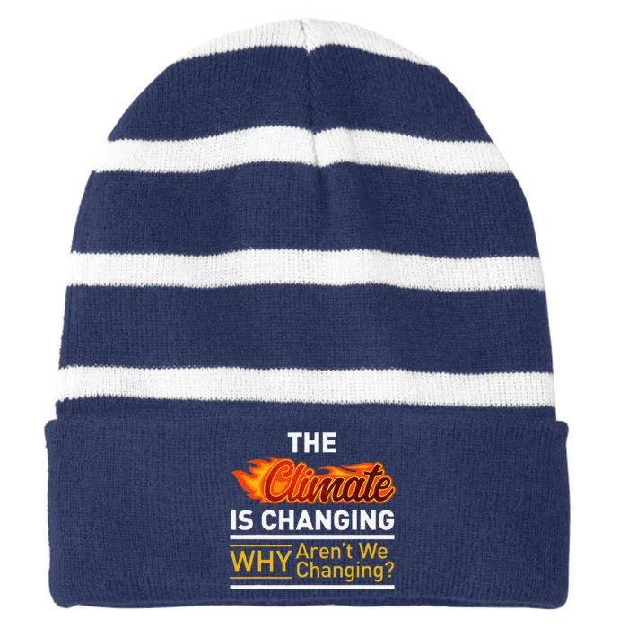 Climate Is Changing Clothes Women Earth Day Gifts Striped Beanie with Solid Band