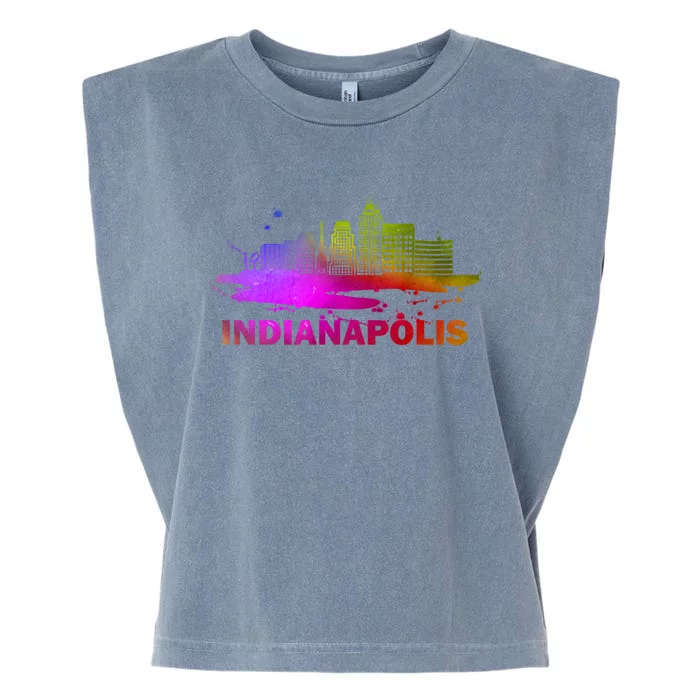 Colorful Indianapolis Cityscape Souvenir Gift Indianapolis Gift Garment-Dyed Women's Muscle Tee