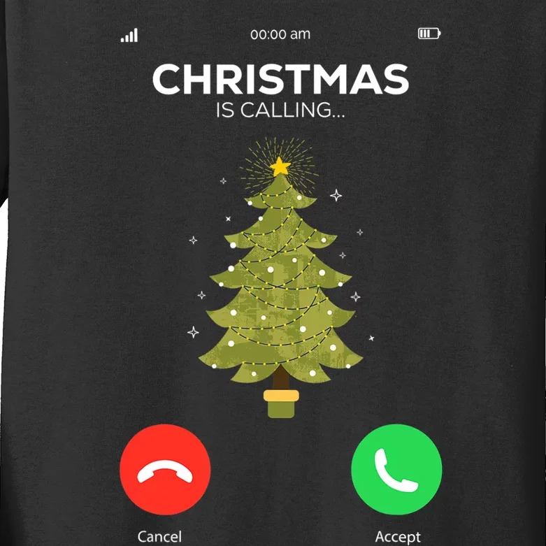 Christmas Is Calling Christmas Pajama Funny XMas Tree Kids Long Sleeve Shirt