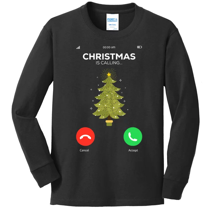 Christmas Is Calling Christmas Pajama Funny XMas Tree Kids Long Sleeve Shirt