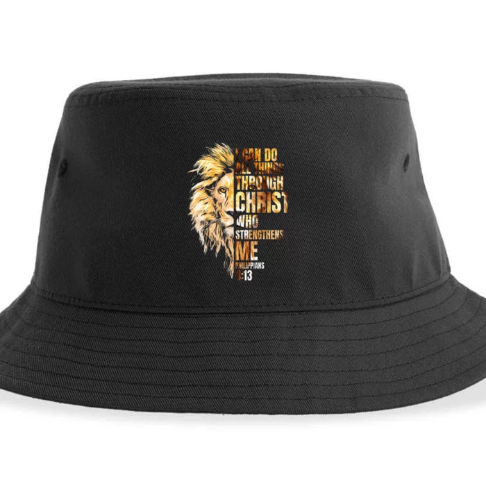 Christian I Can Do All Things Through Christ Lion Faith Sustainable Bucket Hat