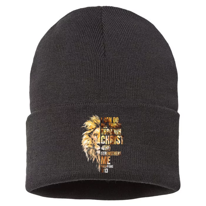 Christian I Can Do All Things Through Christ Lion Faith Sustainable Knit Beanie